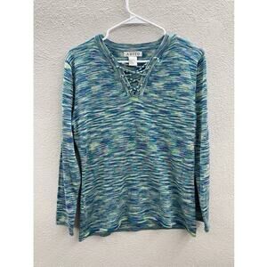 Womens Abito Blue Heathered Long Sleeve Shirt Size Small